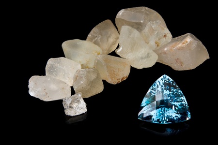 Trilliant Cut Blue Topaz And Rough Stonesの写真素材