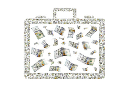 Hundreds of bills depicting a briefcase of moneyの写真素材