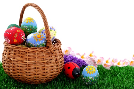 easter eggs in basketの写真素材