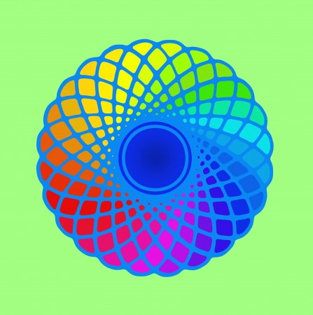 Image of hand drawing and digital colorful circle, rainbow background with depth illusion の写真素材