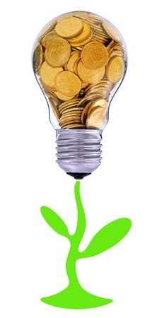 Golden  glass lightbulb  creative symbol  of  business, renewable energy sourcesの写真素材