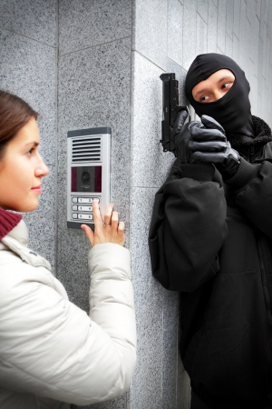 Video intercom in the entry of a houseの写真素材