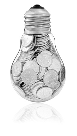 Traditional glass bulb with many silver coinsの写真素材