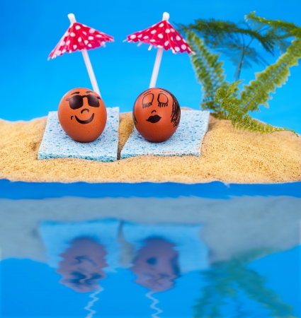 Easter island and pair easter eggs on vacationの写真素材