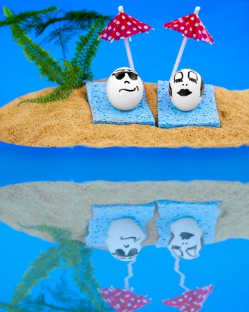 Easter island and pair easter eggs on vacationの写真素材