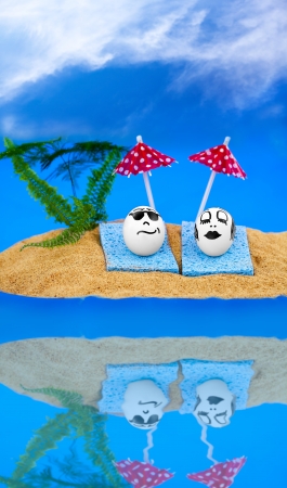 Easter island and pair easter eggs on vacationの写真素材