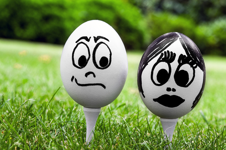 Easter egg and funny face, emotionsの写真素材