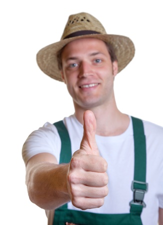 Farmer showing thumb upの写真素材