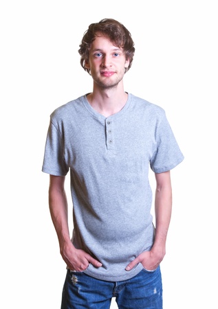 Young man in grey shirtの写真素材