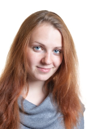 Smiling woman with red hairsの写真素材