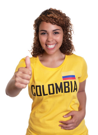 Young woman from Colombia showing thumbの写真素材