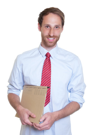 Attractive german businessman with fileの写真素材