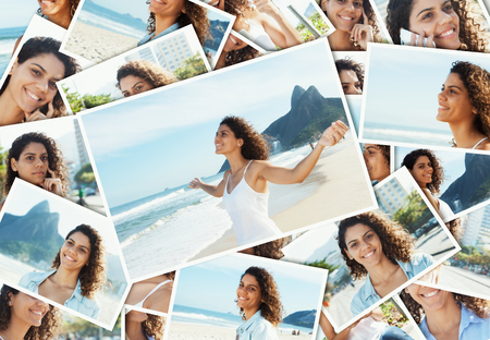 Collage of a relaxing latin woman at Rio de Janeiroの写真素材