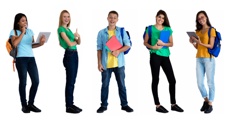 Group of 5 smart caucasian and latin american studentsの写真素材