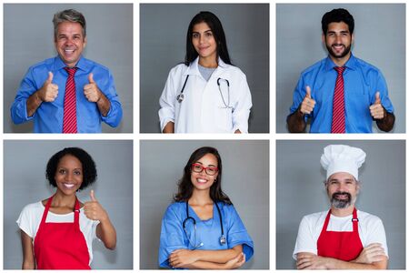 Happy mature businessman with set of other employeesの写真素材