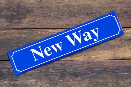 New Way street sign on wooden backgroundの写真素材