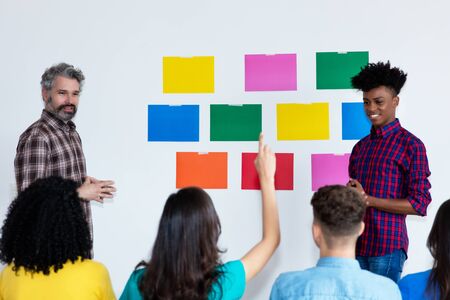 Presentation of african american student at creative workshop of university