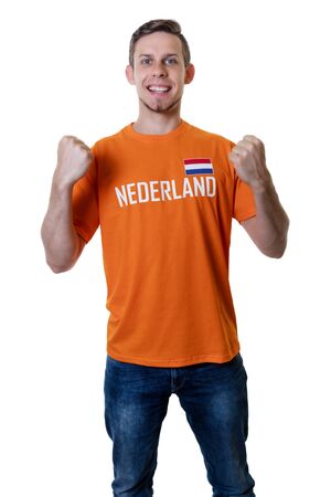 Cheering soccer fan from the Netherlandsの写真素材