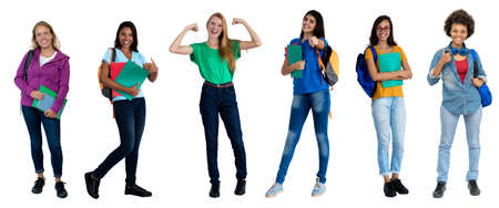 Group of 6 laughing female studentsの写真素材