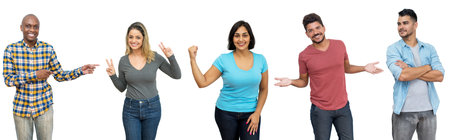 5 casual african and latin american adult people isolated on white background for cut outの写真素材