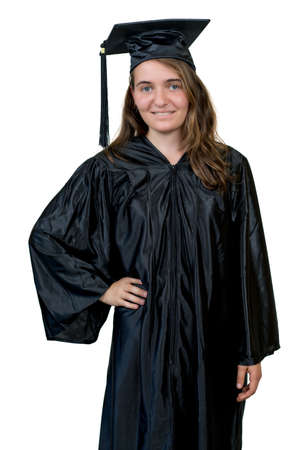 Beautiful female graduate student with academic dress and capの写真素材