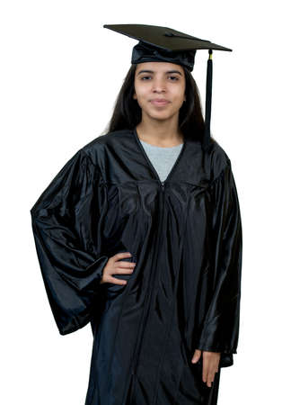 Beautiful graduate computer science student from India with academic dressの写真素材
