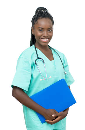 Afro american female nurse with file of patientの写真素材