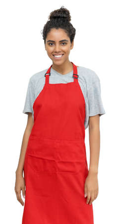 Laughing brazilian waitress or female clerkの写真素材