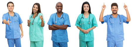 Doctors and nurses - Group of motivated latin american and african and caucasian healthcare workers isolated on white background for cut outの写真素材