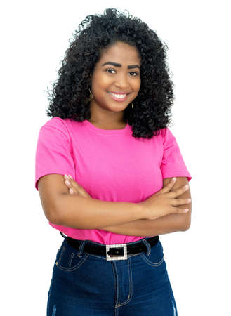 Beautiful brazilian female young adult with long black hair isolated on white background for cut outの写真素材