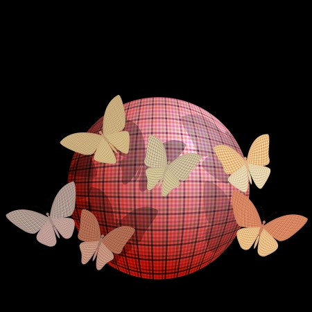 group of butterflies near the ball on a black backgroundのイラスト素材