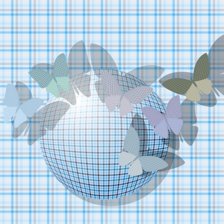 group of butterflies near the ball on the background fabric textureのイラスト素材