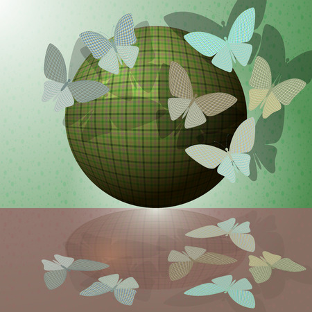 set of butterflies or group of insects near the ballのイラスト素材