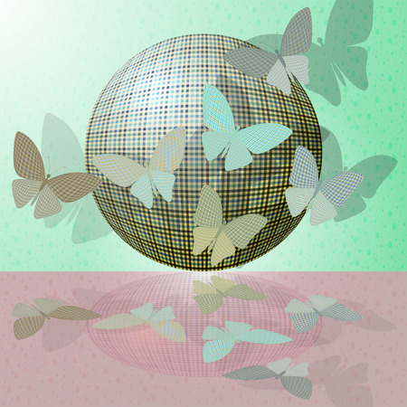 set of butterflies or group of insects near the ballのイラスト素材