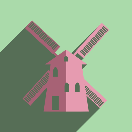 Flat icons with shadow of mill. Vector illustrationのイラスト素材