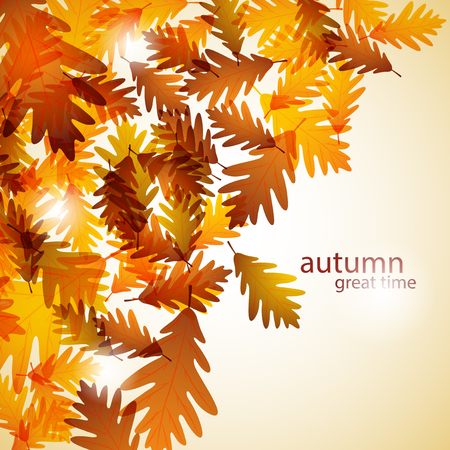 Illustration autumn still life. Oak leaves. Vector backgroundのイラスト素材