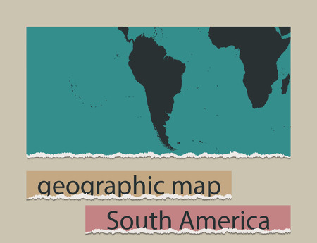 Geographic map and torn paper. Realistic image of the object South Americaのイラスト素材