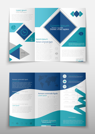 Blue fold set technology annual report brochure flyer design template vector, Leaflet cover presentation abstract geometric background, layout in A4 sizeのイラスト素材