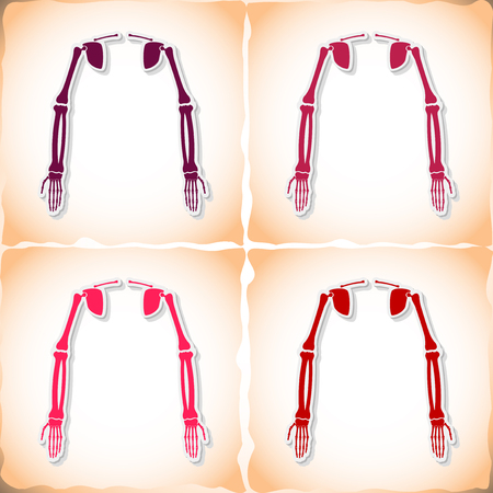 Hand skeleton. Flat sticker with shadow on old paper. Vector illustrationのイラスト素材