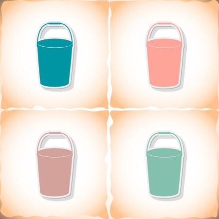 Bucket. Flat sticker with shadow on old paper. Vector illustrationのイラスト素材