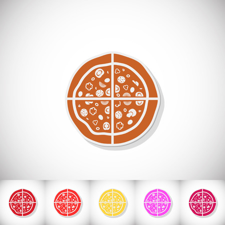 Pizza. Flat sticker with shadow on white background. Vector illustrationのイラスト素材