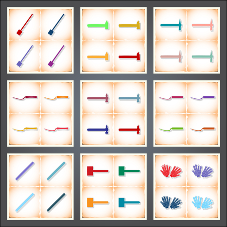 Construction. A set of flat stickers with shadow on old paperのイラスト素材