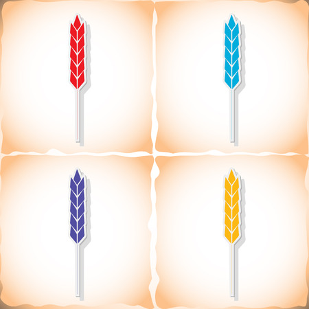 Ear of wheat. Flat sticker with shadow on old paperのイラスト素材