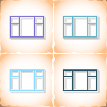 Window. Flat sticker with shadow on old paperのイラスト素材