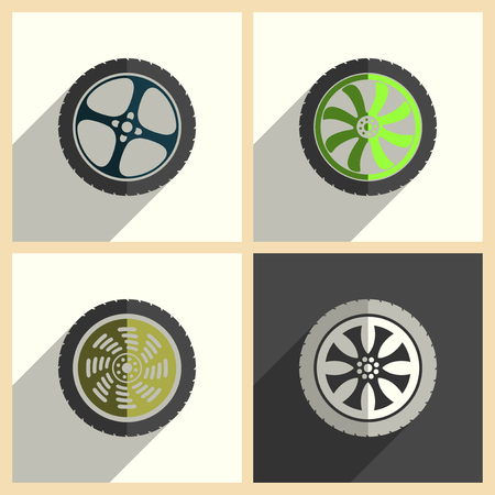 Car wheel set of flat icons with shadow. Simple vector illustrationのイラスト素材
