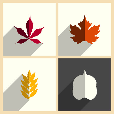 Leaves set of flat icons with shadow. Vector illustrationのイラスト素材