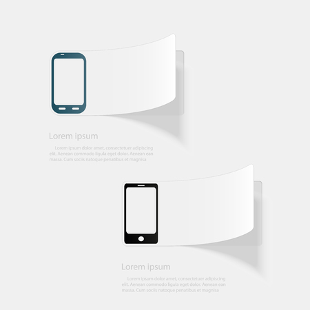 Mobile phone and electronic devices. Flat sticker with shadow on white background.のイラスト素材