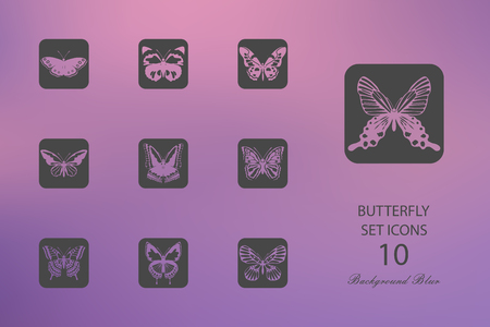 Butterfly. Set of flat icons on blurred backgroundのイラスト素材