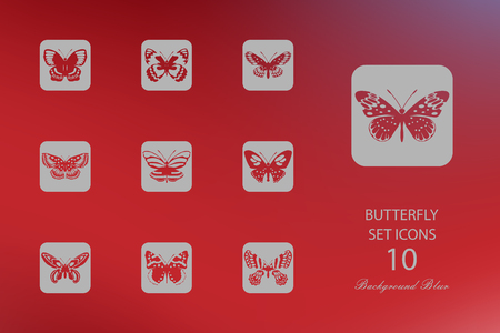Butterfly. Set of flat icons on blurred backgroundのイラスト素材