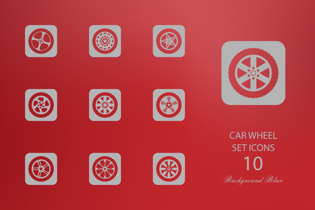 Car wheel. Set of flat icons on blurred backgroundのイラスト素材